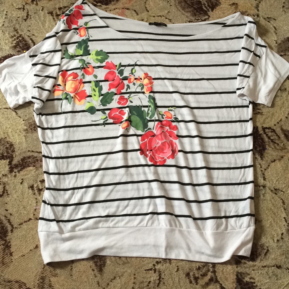 Twist Tees Flower Off The Shoulder T-Shirt